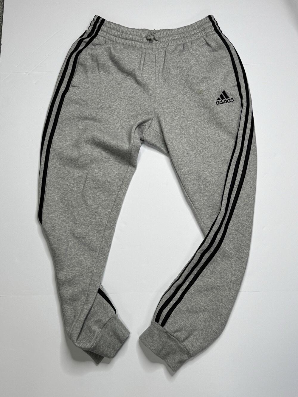 adidas Essentials 3 Stripes Jogger Pants Mens Medium Gray Black Tapered Fleece